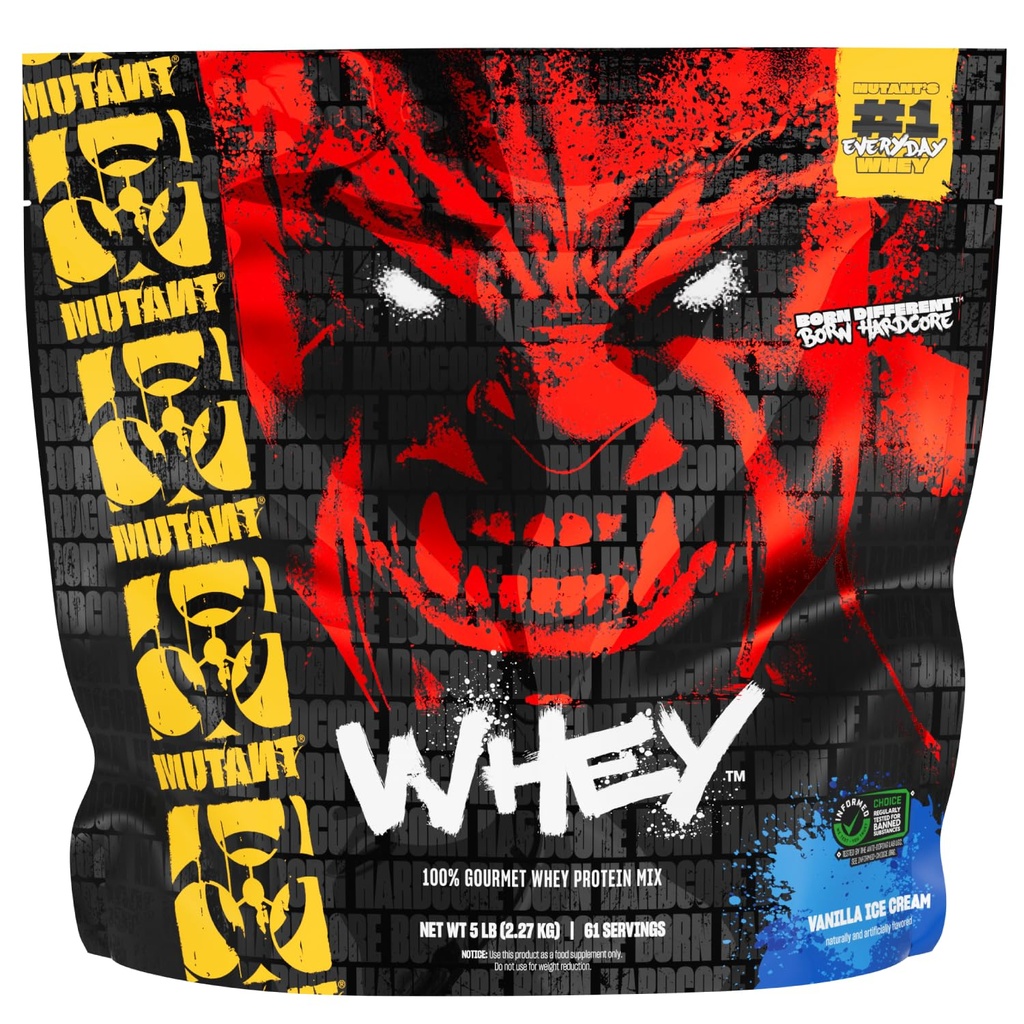Mutant Whey – 100% Whey Protein Powder Shake, Gourmet Taste, 22g of Protein, Fast Absorbing, Easy Digesting, 5lbs - Vanilla Ice Cream