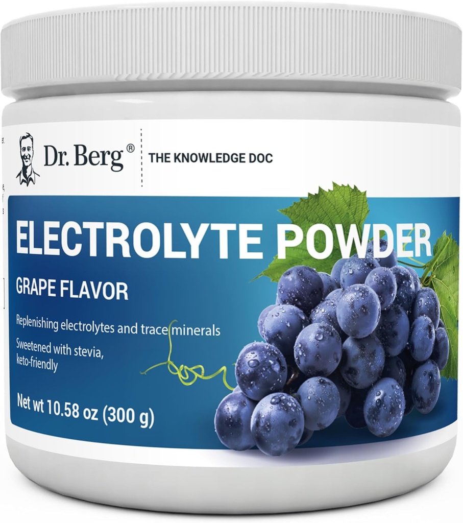 Dr. Berg Zero Sugar Hydration Keto Electrolyte Powder - Ενισχυμένη w/ 1000 mg Κάλιο & Αλάτι Real Ιμαλαΐων (NOT Επιτραπέζιο Αλάτι) - Συμπλήρωμα Ενυδάτωσης σταφυλιού - 50 Σερβιέτες