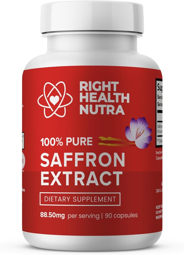 Right Health Nutra Saffron Συμπληρώματα - 100% Pure Saffron Extract - Made in The USA - Υποστηρίζει Mood 