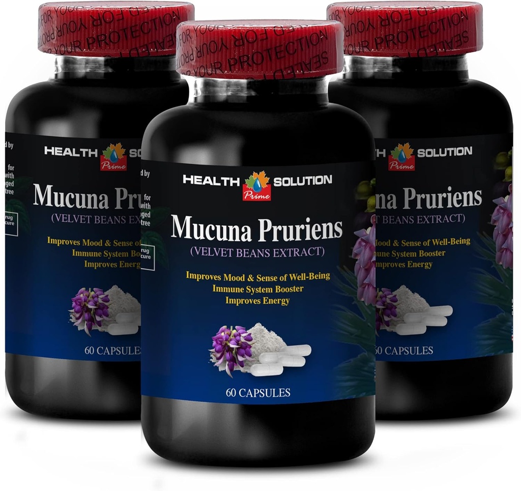 ενέργεια και συμπλήρωμα εστίασης - MUCUNA PRUIANS VELVET BEAN EXTRACT 350 MG - ενισχυτικό διάθεσης, εκχύλισμα βελούδινων φασολιών, αντιοξειδωτικά συμπληρώματα, συμπλήρωμα ενισχυτή εγκεφάλου για τη μνήμη, 3 μπουκάλια 180 κάψουλες