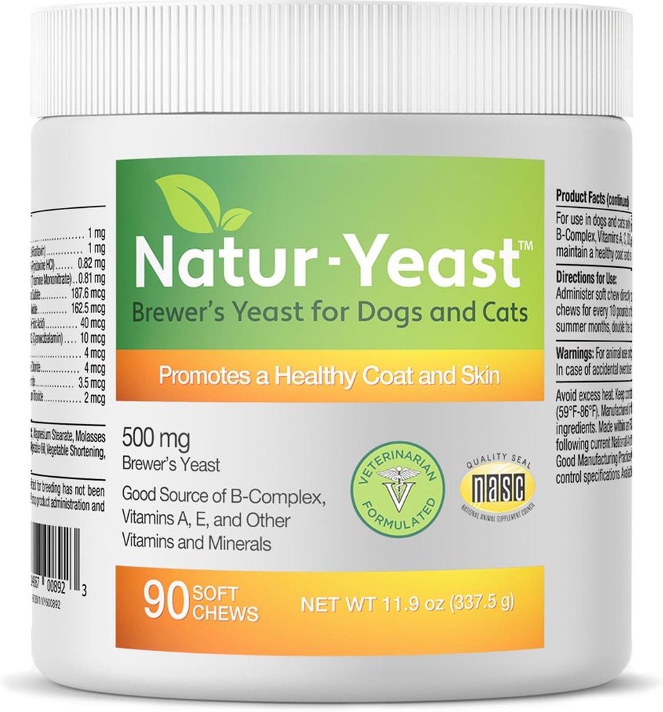 Πράσινα Κατοικίδια Βιολογικά Natur-Yeast Brewer's Yeast for Dogs and Cats - Υποστηρίζει ανοσοποιητικό σύστημα & πέψη, προωθεί υγιή δέρμα & ένα γλειφιτζούρι παλτό, 90 μαλακά μάσημα