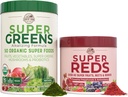 ΧΩΡΑ FARMS Essential Pack, Super Greens Powder και Super Reds, Packed with 50 Organic Super Foods and 40 Super Fruits, Natural Energy, Bloating Support, Unflaved & Berry Flavor, 17,7 oz, 2 Pack