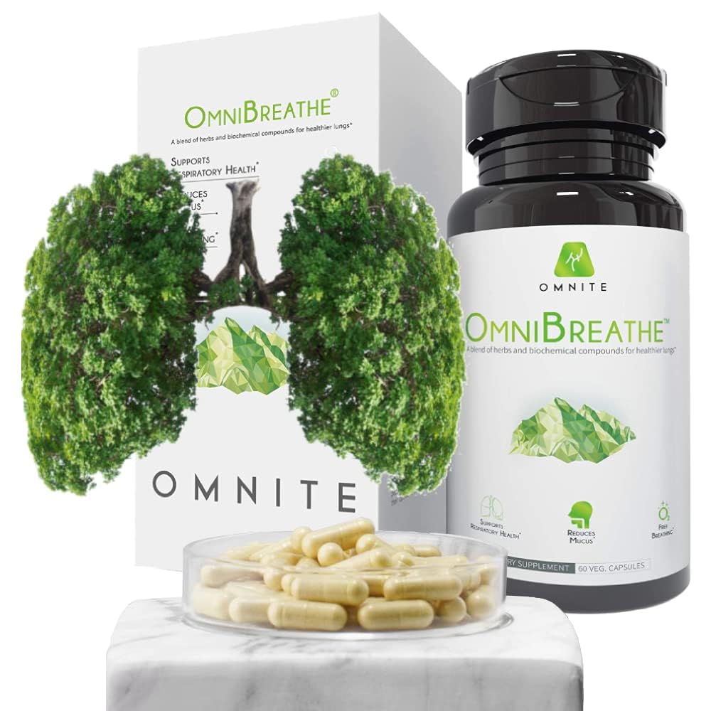 OMNIBREATHE συμπλήρωμα αναπνευστικής ευεξίας πνεύμονα, Σταματήστε το κάπνισμα Βοήθεια Σταματήστε το κάπνισμα, Πνεύμονες Detox για τους καπνιστές, με Mullein Leaf Extract για τους πνεύμονες Clear Mucus, 60 Veg κάψουλες