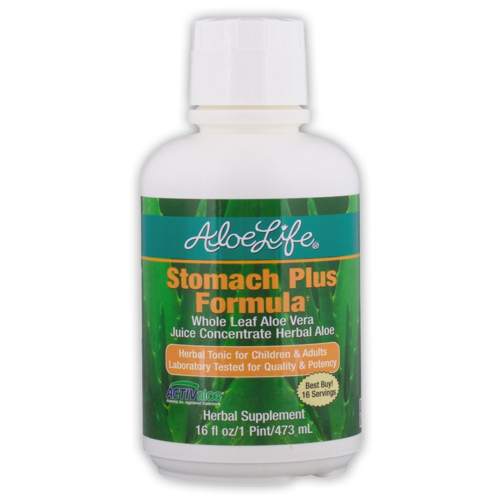 Aloe Life - Στομάχι Plus Formula, γρήγορο τονωτικό για παιδιά, ενήλικες, & ηλικιωμένους, υποστηρίζει υγιής πέψη & βοηθά στην Soothe αερίου, Bloating, & Nausea, Aloe Vera συμπύκνωμα, χωρίς γλουτένη (16 oz)