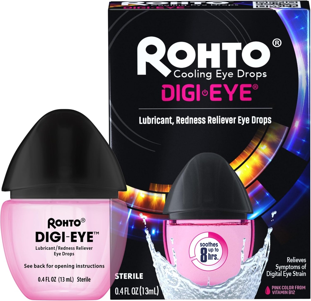 Rohto Digi-Eye Digital Eye Strain Eye Drops, Cooling Eye Strain Relief From Digital Eye Strain Συμπτώματα, Long-Lasting, Καταπραϋντικό Eye Relief, Eye Drops for Red, Cured Eyes 0.4 fl oz Bottle (Pack of 2)