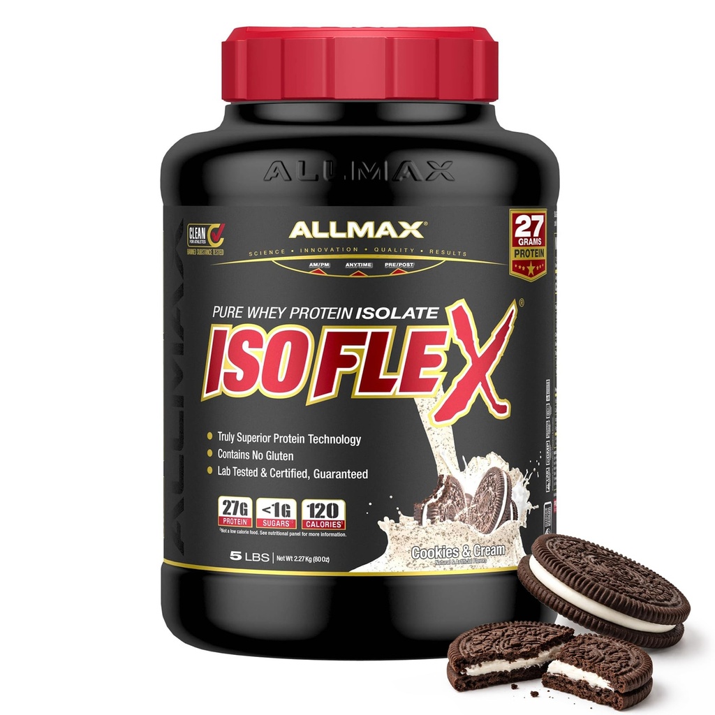 Διατροφή ALLMAX - ISOFLEX Whey Protein Powder, Whey Protein Isolate, 27g Protein, Cookies & Cream, 5 Λίρες