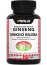 Αυθεντικό Korean Red Panax Ginseng 1200mg + Ginkgo Biloba 160mg – Υψηλή Ginsenosides Επιπλέον δύναμη – Ενέργεια, Μνήμη, Εστίαση & Εγκεφαλική Υγεία – Κάψουλες Vegan για άνδρες και γυναίκες – 120 Count