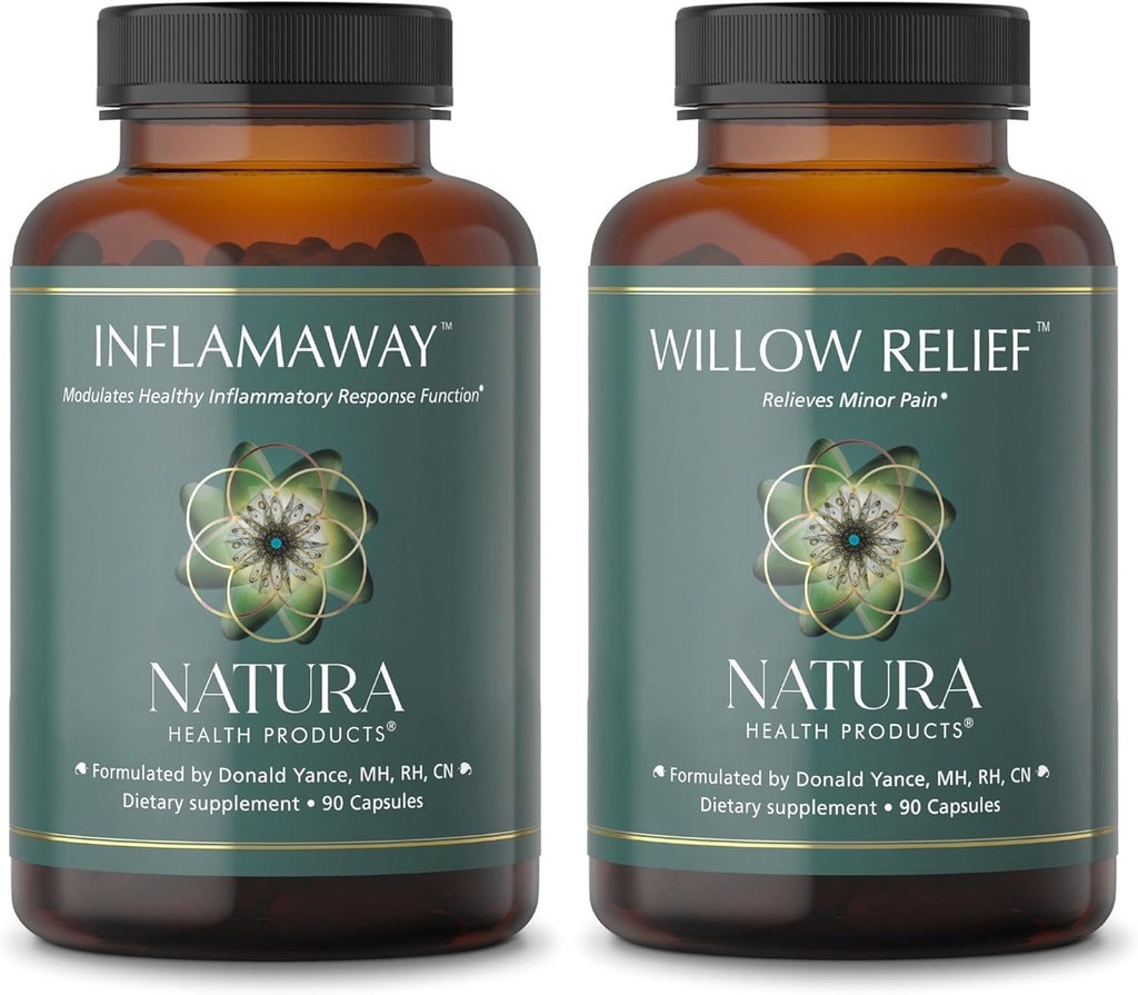 Natura Health Products InflamAway and Willow Relief Supplement Bundle - Modulate a Healthy Inflammatory Response - Ενισχύει τη Μυϊκή Χαλάρωση