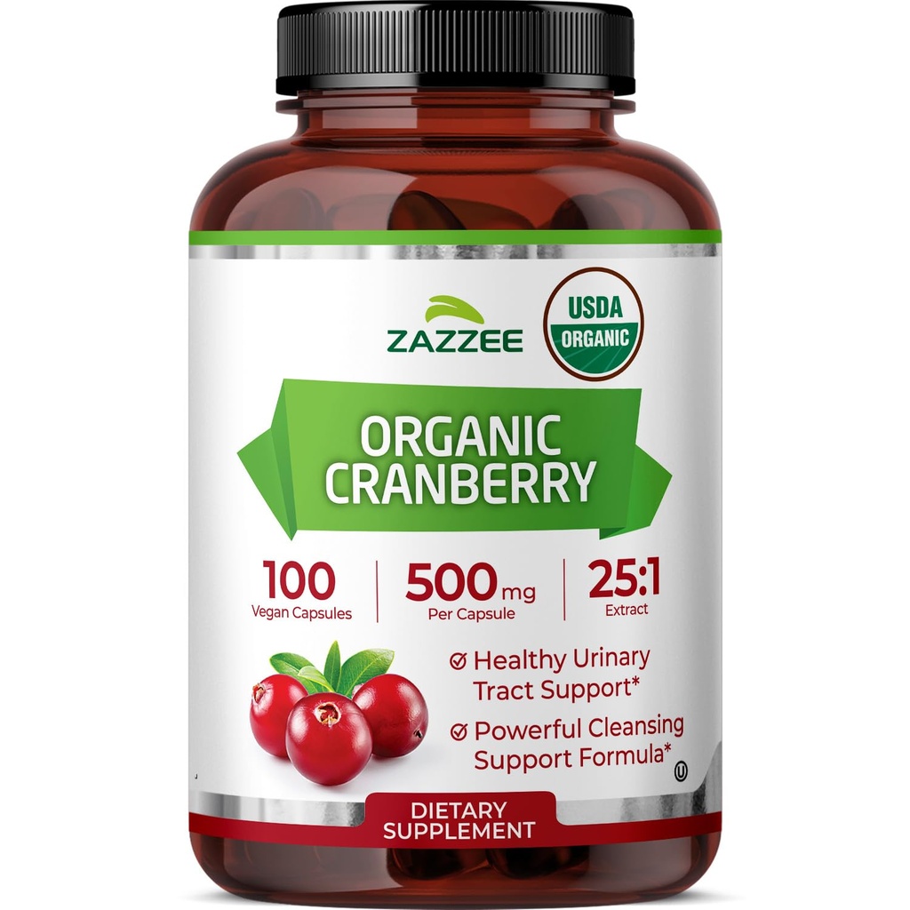 Zazzee USDA Organic Cranberry 25:1 Extract, 500 mg ανά καψάκιο, 100 κάψουλες Vegan, Πάνω από 3 μήνες προσφοράς, Standardized, συμπυκνωμένο 25X εκχύλισμα, 100% χορτοφάγοι, πιστοποιημένοι οργανικοί, μη ΓΤΟ Όλα-φυσικά