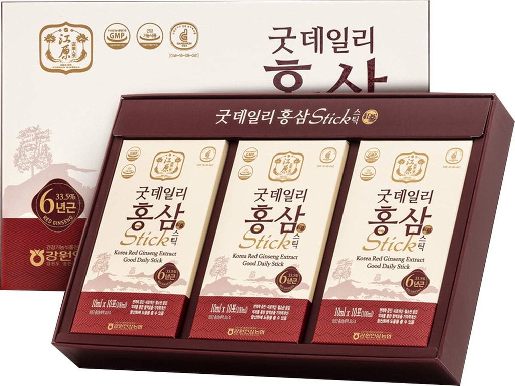 [Gangwoninsam] Korean Red Ginseng Extract Good Daily Stick 30 Count – Περιέχει 6 χρόνια Korean Red Ginseng Extract, κορεατικά τρόφιμα, ατομικά συσκευασμένα, 0,35 fl. oz (10ml), 3 X 10-Count Box