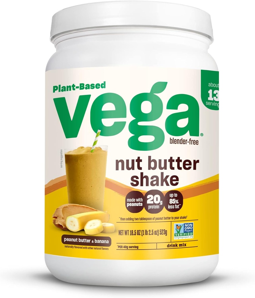 Vega Butter Shake, Φυστικοβούτυρο & Μπανάνα - Vegan Protein Powder, 20g Protein, Real Food Ingredients, No Added Sugar, 1,39 lbs