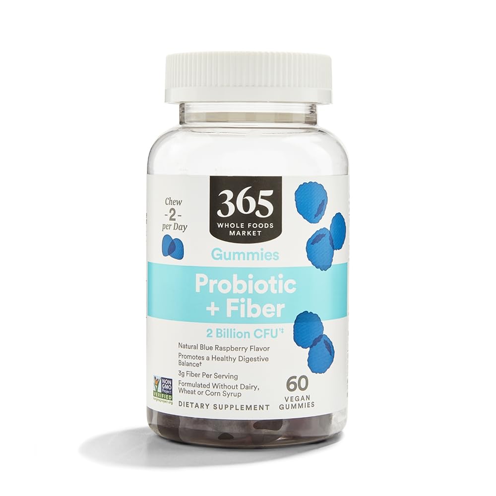 365 από Whole Foods Market, Probiotic + Fiber Gummies 2 Δισεκατομμύρια CFU, Natural Blue Raspberry Flavor, 60 ct