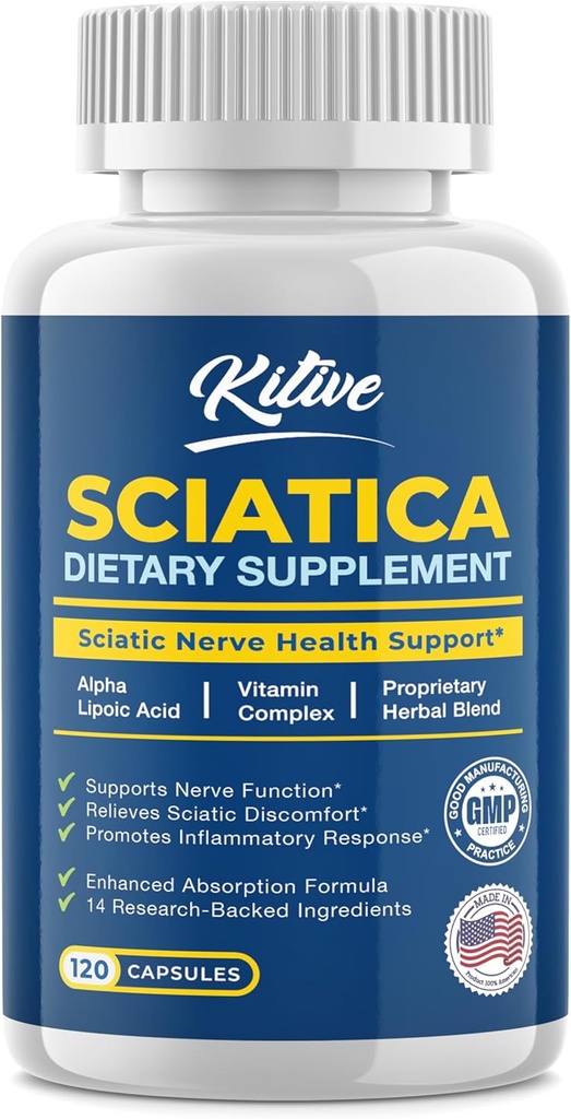 Sciatic Nerve Relief: Σύνθετη συμπλήρωμα υποστήριξης για Sciatica – Poent Alpha Lipoic Acid & Turmeric & Herbal Relief Συστατικά – Κατασκευασμένο στις ΗΠΑ, 120 κάψουλες (120 Count (Pack of 1), Μπανάνα)