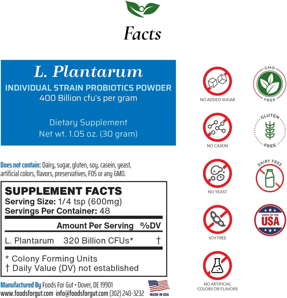 Τρόφιμα για Gut Lactobacillus Plantarum Probiotic Powder 400 Billion cfu's 