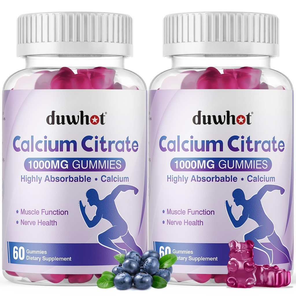 Citrate Gummies ασβεστίου, Μασώμενο Citrate ασβεστίου 1000mg για υποστήριξη οστών, μυών και ανοσοποιητικών, Ultimate Απορρόφηση Συμπληρώματα ασβεστίου για γυναίκες & άνδρες, βατόμουρο,120 μάσημα