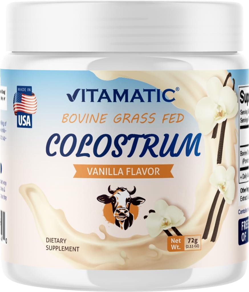 Vitamatic Bovine Colostrum 30% IgG Powder - Συμπλήρωμα για την υγεία των ούρων, την ανάπτυξη των μαλλιών, την ομορφιά, την αποκατάσταση των μυών, & την ανοσοποιητική υποστήριξη - εύκολο να αναμειχθεί - 72 Gram (30 υπηρεσίες, Vanilla Γεύση)