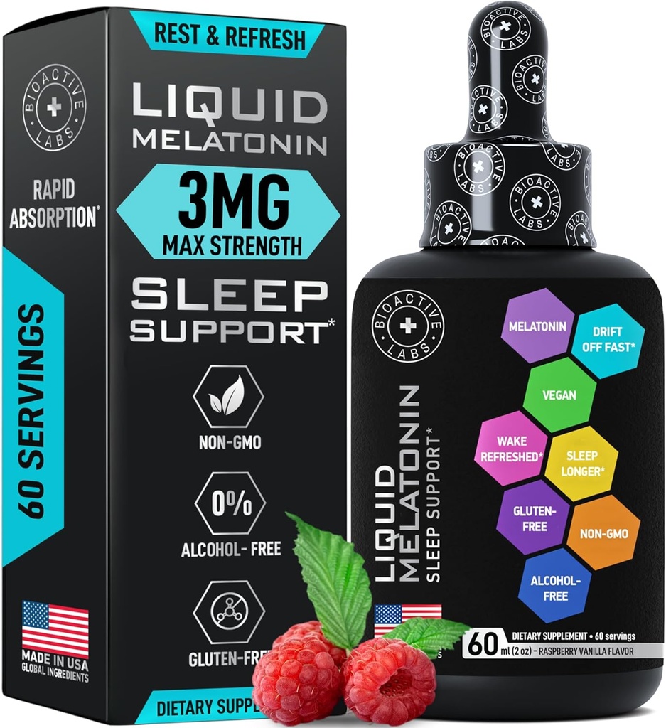 Υγρή μελατονίνη για ενήλικες και παιδιά - 3mg Extra Strength Υπογλώσσια Υγρή μελατονίνη για παιδιά και ενήλικες - Sleep Fast Liposomal Drops - Natural Raspberry Flavor Sleep Aid - 60ml