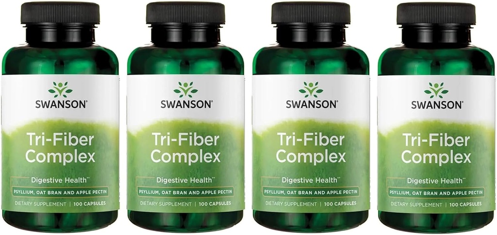Swanson Tri-Fiber Complex - Digestive Health Supplement Made with Psyllium, Oat Bran, & Apple Pectin - (100 Κάψουλες) (4 Συσκευασία)