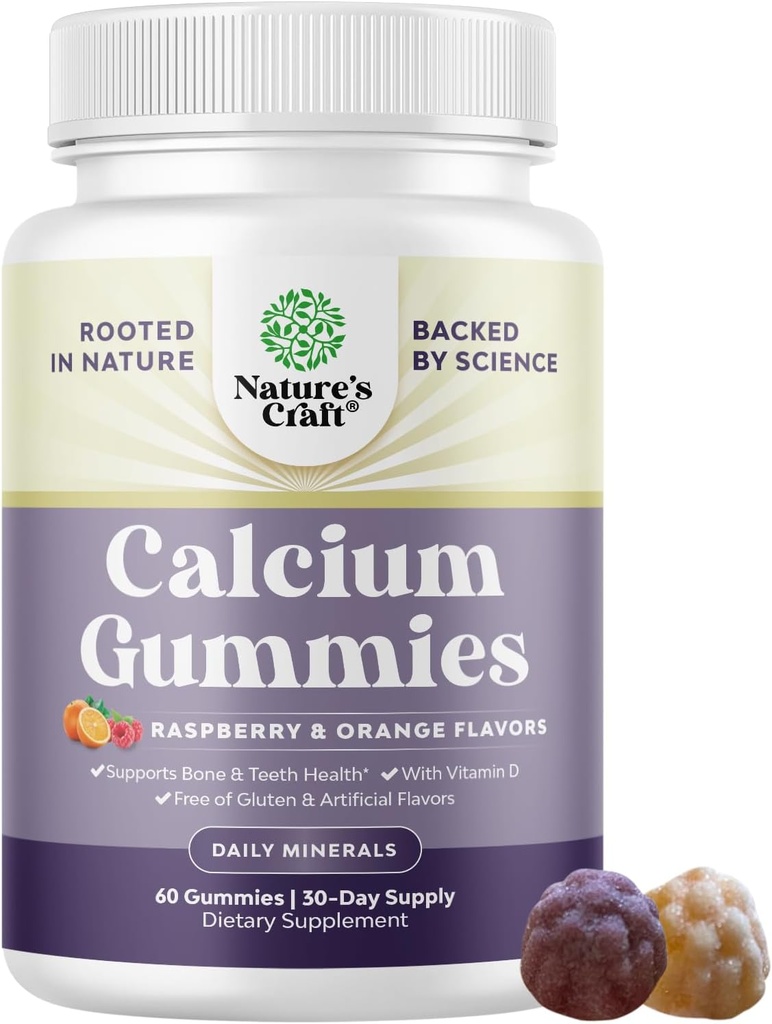 Υψηλή Απορρόφηση Ασβέστιο Gummies με Βιταμίνη D3 - Νοστιμότατο Ασβέστιο 500 mg Gummies για Ενήλικες - Μασώμενο και Βιταμίνη D συμπλήρωμα για την υγεία των οστών & ανοσοποιητική υποστήριξη Ζελατίνη-ελεύθερο 60ct (1 Συσκευασία)