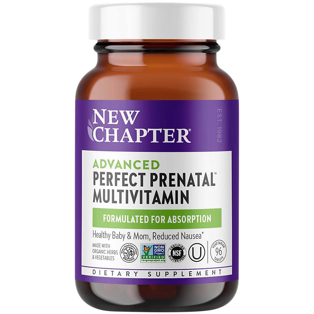 New Chapter Perfect Prenatal Vitamins - 96ct, Organic Prenatal Vitamins, Non-GMO Ingredients for Healthy Baby & Mom - Folate (Methylfolate), Iron, Vitamin D3, Fermented with Whole Foods and Probiotics