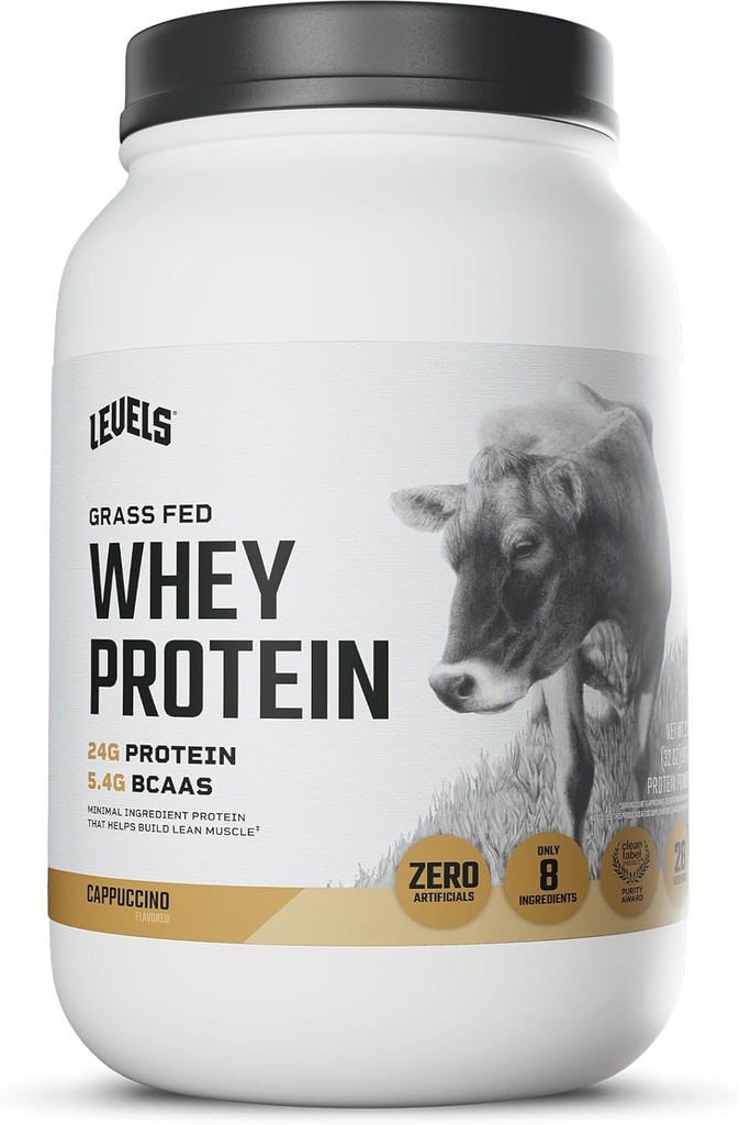 Levels Grass Fed Whey Protein Powder, No Artificials, 24G of Protein, Cappuccino, 2LB