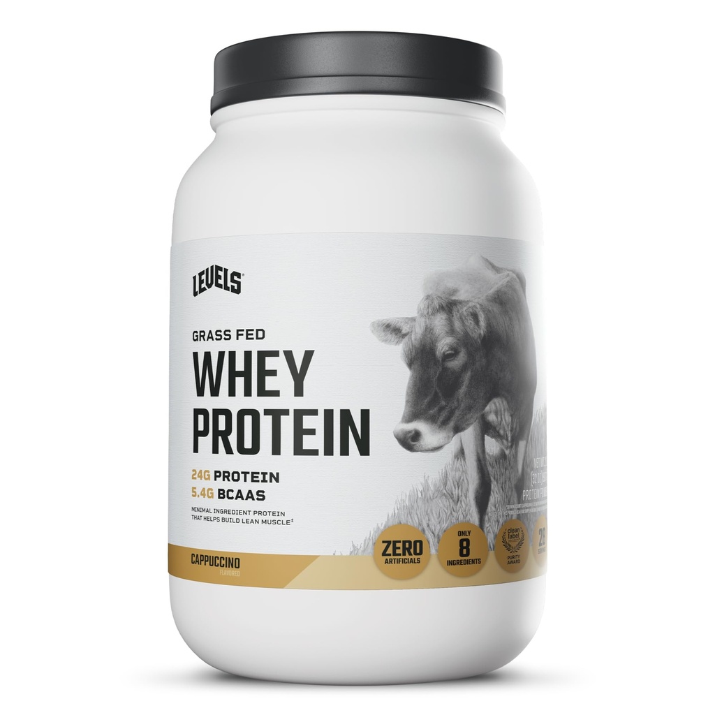 Levels Grass Fed Whey Protein Powder, No Artificials, 24G of Protein, Cappuccino, 2LB
