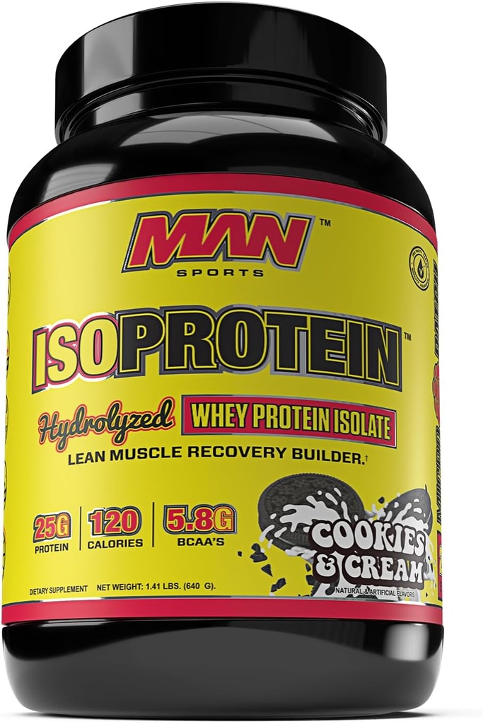 MAN Sports Νέα γεύση ISO-Protein Υδρολυμένη 100% καθαρή σκόνη, cookies και κρέμα πρωτεΐνης Whey Isolate, 1.42 Λίρες (20 ημέρες προσφοράς)