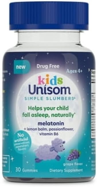 Unisom Simple Slumbers Kids Drug-Free Sleep Aid Gummies 30-Count, Melatonin 0.5mg, Grape