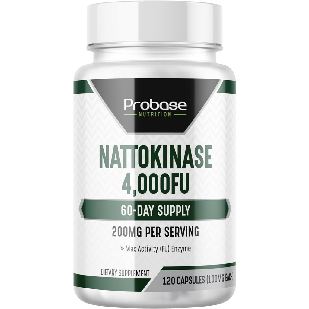 Probase Nutrition Nattokinase Supplement 4.000 FU Servings, 120 Κάψουλες (Απορροφημένα από την ιαπωνική Natto) Συστηματικά Ένζυμα για Καρδιαγγειακή και Κυκλοφορική Υποστήριξη