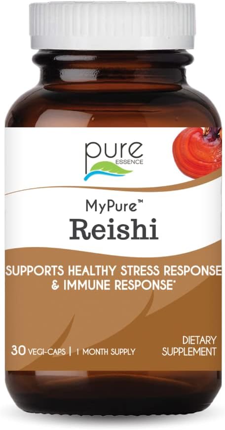 PURE ESSENCE LABS MyPure Reishi συμπλήρωμα οργανικών μανιταριών - 100% πραγματικό εκχύλισμα μανιταριών για την υποστήριξη του ανοσοποιητικού, ανακούφιση στρες, ενέργεια κατασκευής (30 κάψουλες)