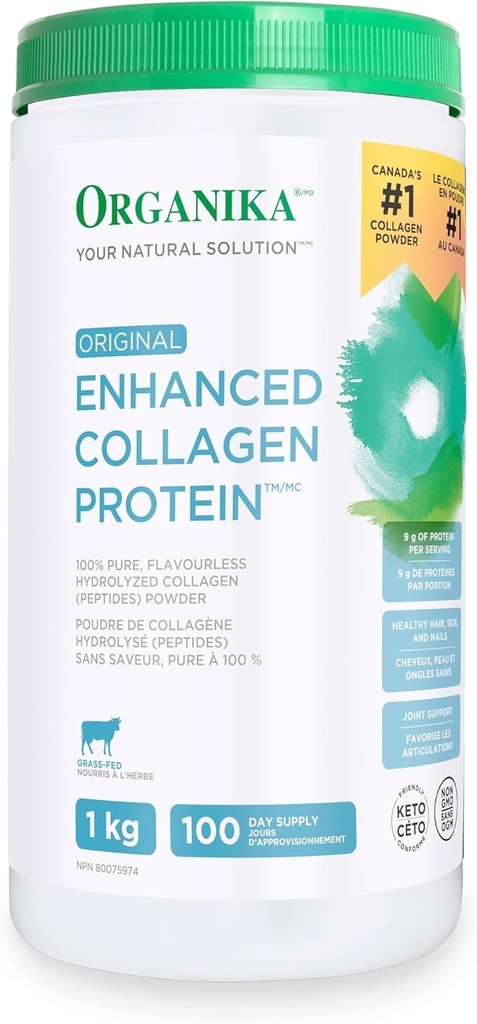 Organika Original Enhanced Collagen, 100% καθαρό, άγευστο υδρολυμένο κολλαγόνο (πεπτίδια) σκόνη, 1kg
