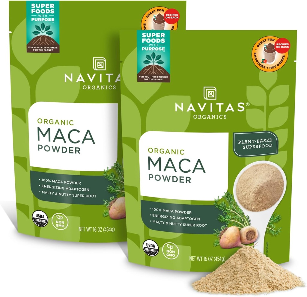 Navitas Organics Maca Powder, 16oz. (2-πακέτο), 181 Σερβιρίσματα - Βιολογικά, Μη-Gmo, Χαμηλό Temp Dried, Χωρίς γλουτένη, Φωτεινό Brown