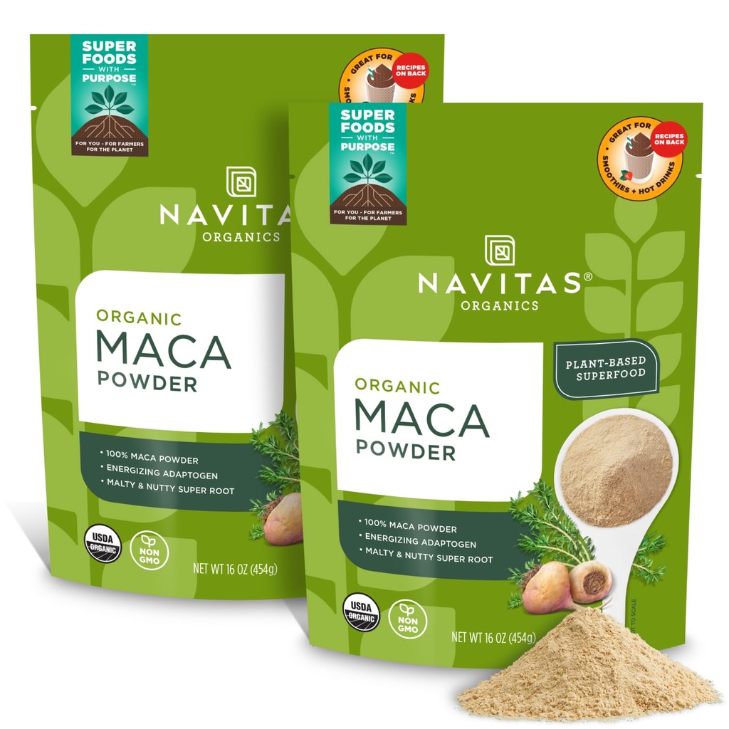 Navitas Organics Maca Powder, 16oz. (2-πακέτο), 181 Σερβιρίσματα - Βιολογικά, Μη-Gmo, Χαμηλό Temp Dried, Χωρίς γλουτένη, Φωτεινό Brown