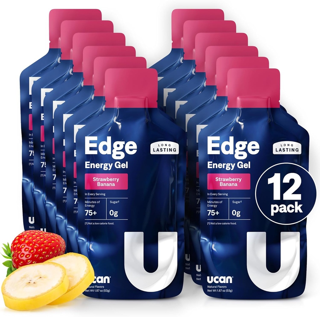 UCAN Edge Energy Gel Shots, Μπανάνα φράουλα (12, 2 πακέτα ουγγιάς) για τρέξιμο, εκπαίδευση, προπονήσεις, καταλληλότητα, ποδηλασία, Crossfit 
