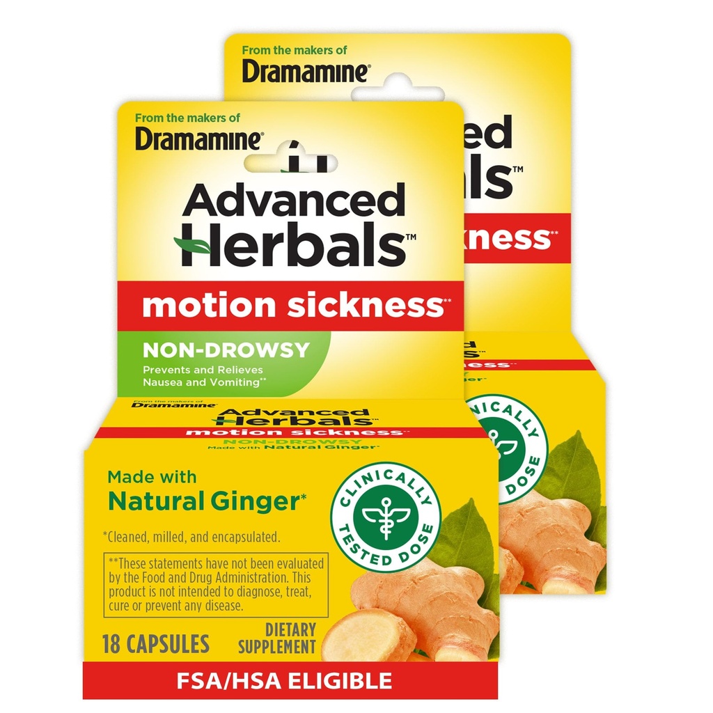 Από τους δημιουργούς της δραμαμίνης, Advanced Herbals, Μη-Νύχτα, Motion Αρωγή Ασθένειας, Κατασκευασμένο με φυσικό Τζίντζερ, 18 Count, 2 Pack