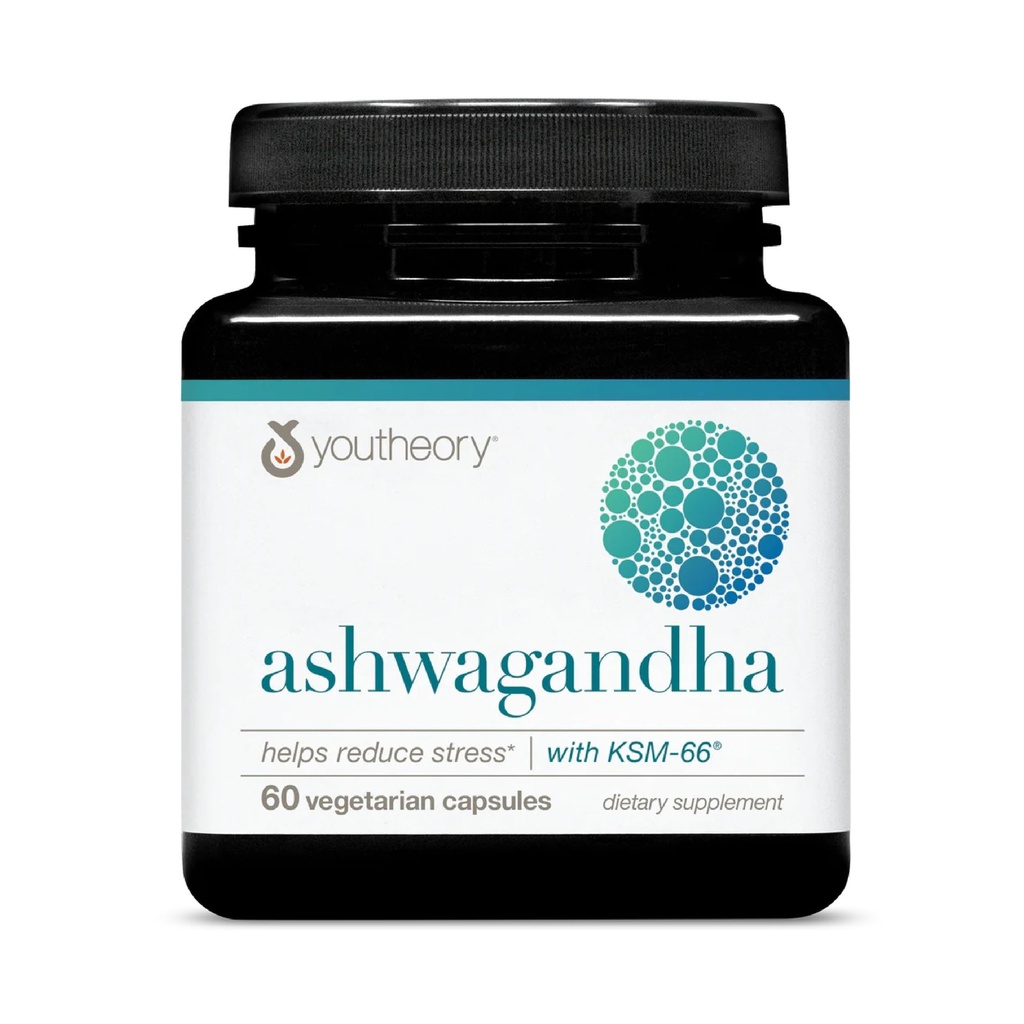 Youtheory Ashwagandha - with Organic KSM-66 Ashwagandha - Herbal Blend to Support Stress Relief & Energy Levels* - Helps Support Mood* - 60 Vegetarian Capsules (30-Day Supply)