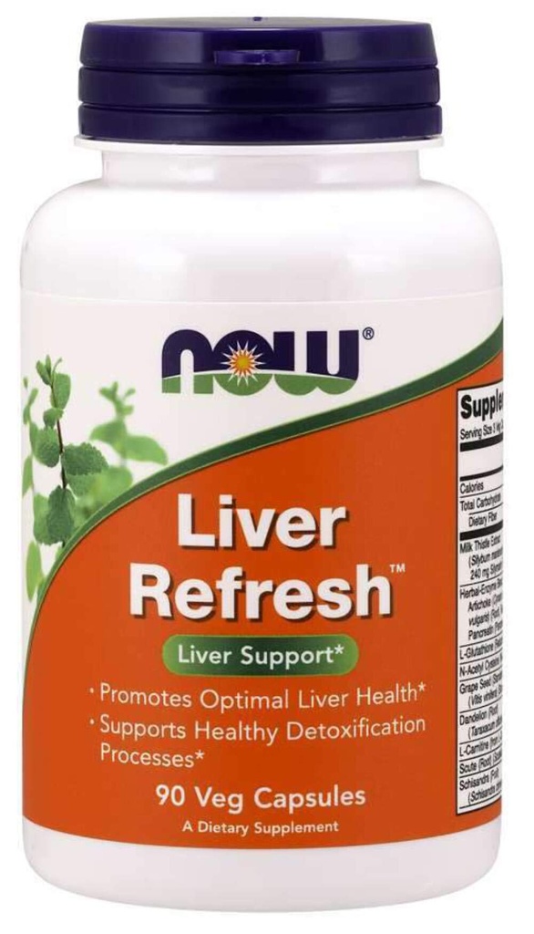 NOW Συμπληρώματα διατροφής, Liver RefreshTM με εκχύλισμα γαϊδουριών γάλακτος και μοναδικό μείγμα βοτάνων-ενζύμων, 90 κάψουλες Veg