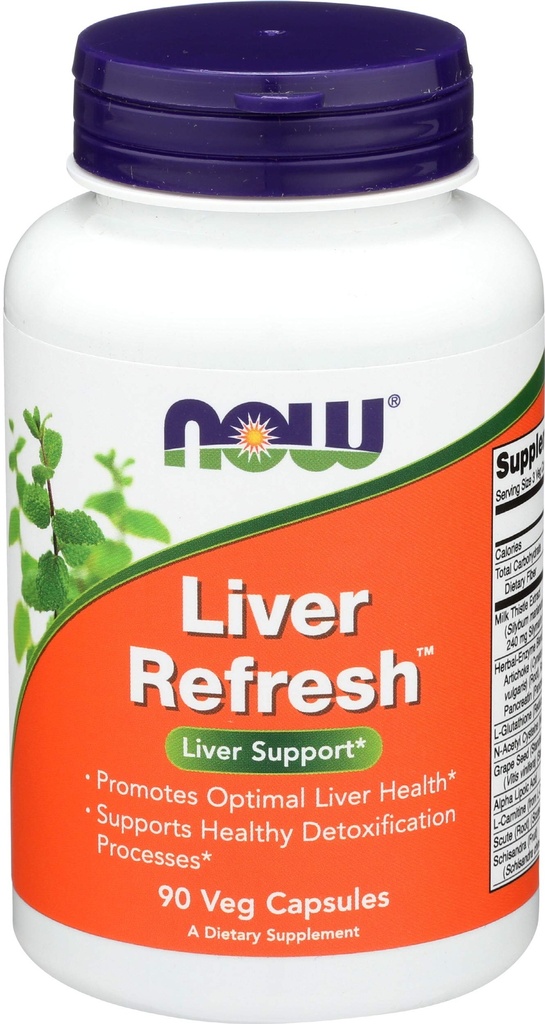 NOW Συμπληρώματα διατροφής, Liver RefreshTM με εκχύλισμα γαϊδουριών γάλακτος και μοναδικό μείγμα βοτάνων-ενζύμων, 90 κάψουλες Veg