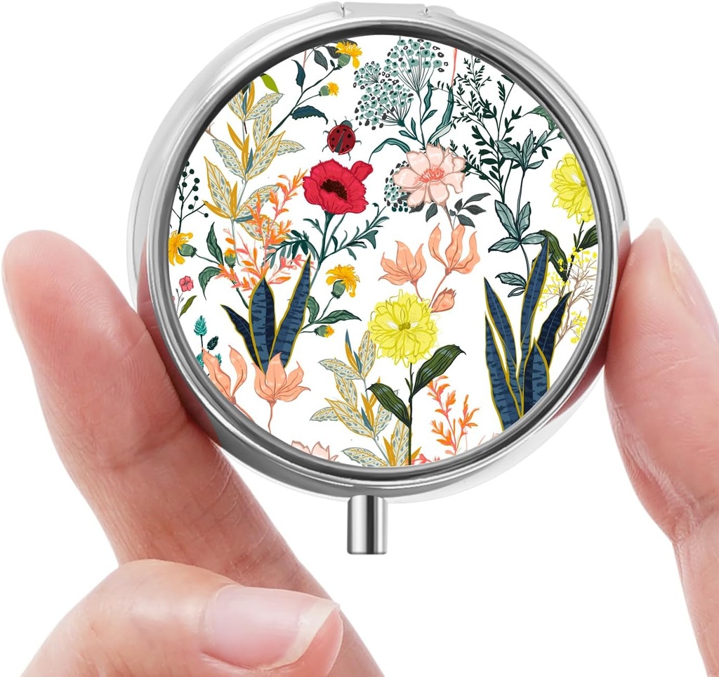 Μίνι κουτί χαπιών, μικρό κουτί χαπιών, φορητό κουτί χαπιών, χαριτωμένος οργανωτής χαπιών για βιταμίνες, φάρμακα, ιχθυέλαιο και συμπληρώματα (λευκά λουλούδια)