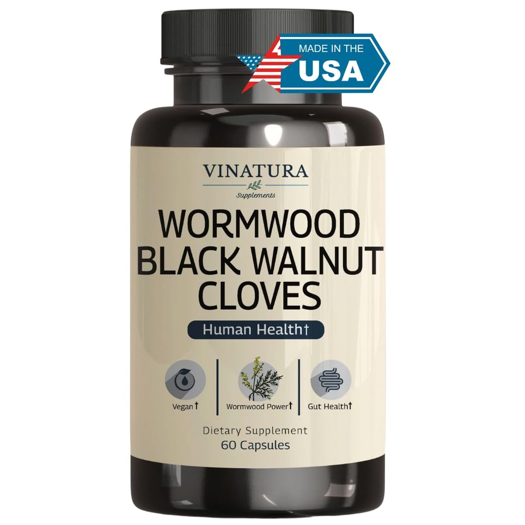 VINATURA Wormwood Black Walnut Clove Capses - Cleanse, Detox, Enternal Guard Formula Συμπλήρωμα για τους ανθρώπους, με Wormwood βότανο, Black Walnut Extract Συνδυασμός, 60 κάψουλες