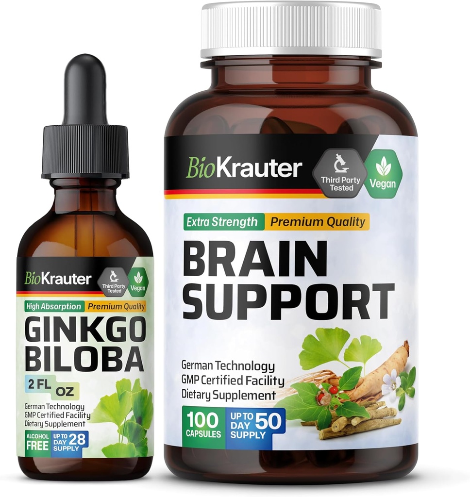 BIO KRAUTER Ginkgo Biloba Βάμμα 2 Fl. Oz. & Υποστήριξη εγκεφάλου 100 κάψουλες