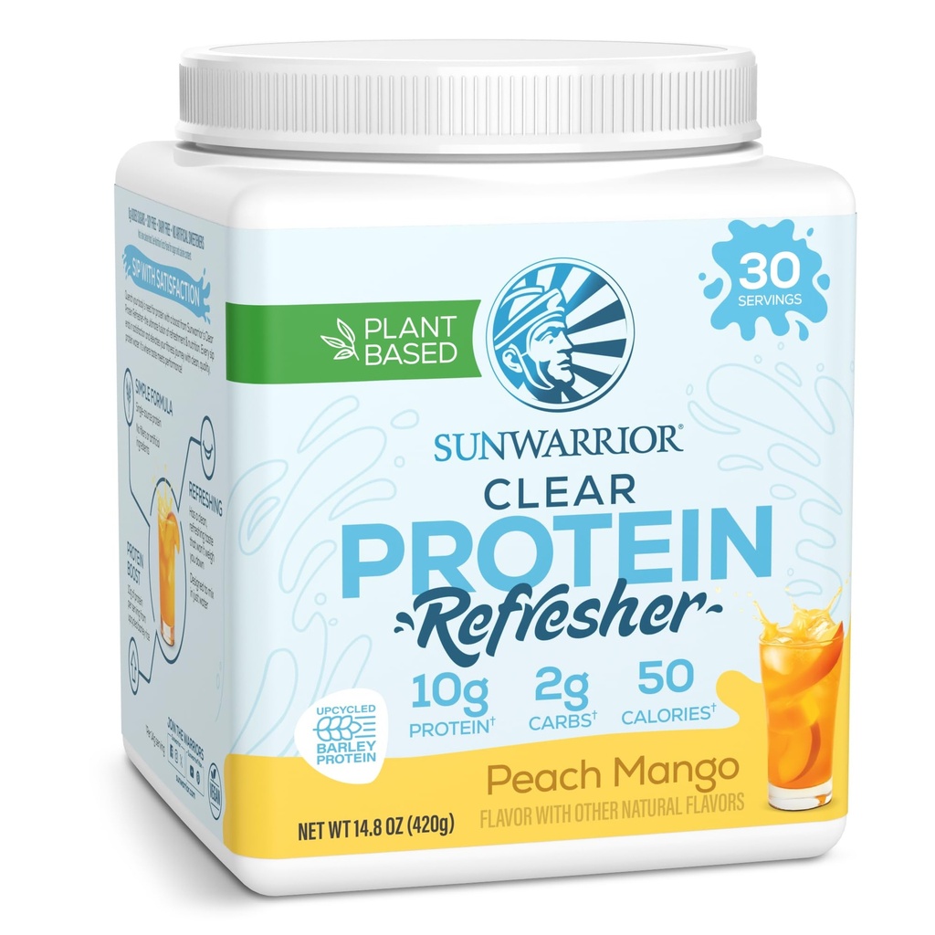 Sunwarrior Clear Protein Powder Plant - Βασικό μίγμα νερού, Vegan και αναζωογονητικό συμπλήρωμα πρωτεΐνης και ενυδάτωσης 10g ανά υπηρεσία Ροδάκινο Mango Γεύσεις 420g Tub 30 Σερβίρει
