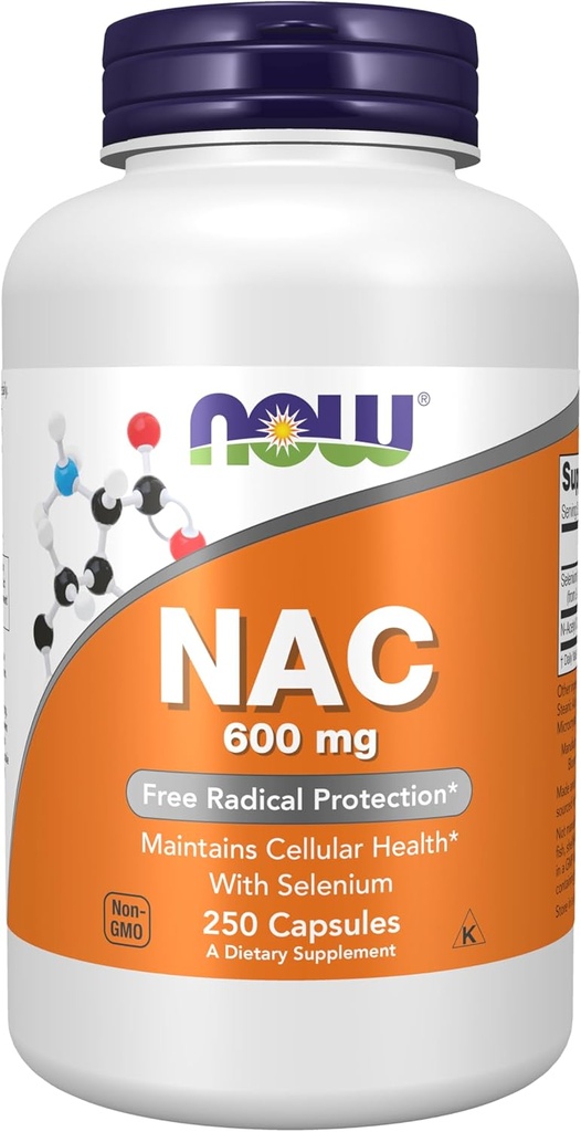NOW Συμπληρώματα, NAC (N-Acetyl Cysteine) 600 mg με Σελήνιο, 250 κάψουλες Veg