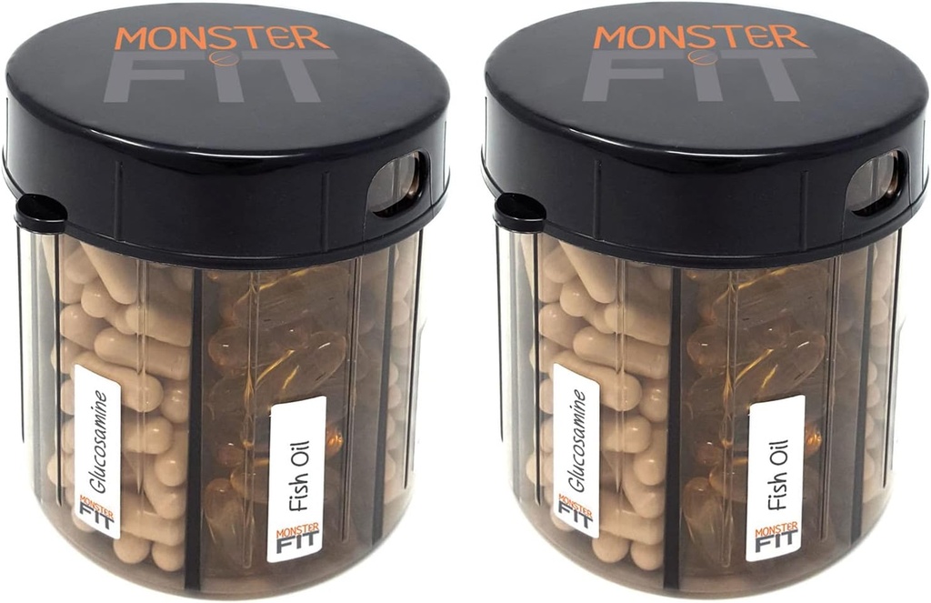 Monster Supplement Medication Pill Dispenser with Compartment Labels - Extra Large Pill Container Bottle Handles Almost Any Supplement - Easy to Dispense (Monster Fit - 2 Pack)