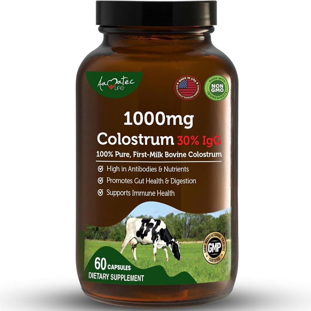 Κάψουλες Bovine Colostrum 1000mg Κάψουλες με συμπλήρωμα Lactoferrin, Bovine Colostrum Υποστηρίζει το ανοσοποιητικό σύστημα, την υγεία των ούρων και το αναπνευστικό σύστημα - 60 κάψουλες Bovine Colostrum από την Aamatec Life