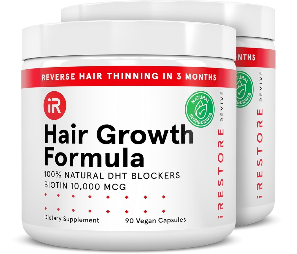 iRestore Hair Growth Supplement – Φυσικοί DHT Blockers & Multivitamin Blend – Vegan, Non-GMO, 90 κάψουλες – Υποστηρίζει Thicker, ισχυρότερη μαλλιά για άνδρες και γυναίκες – 2-πακέτο