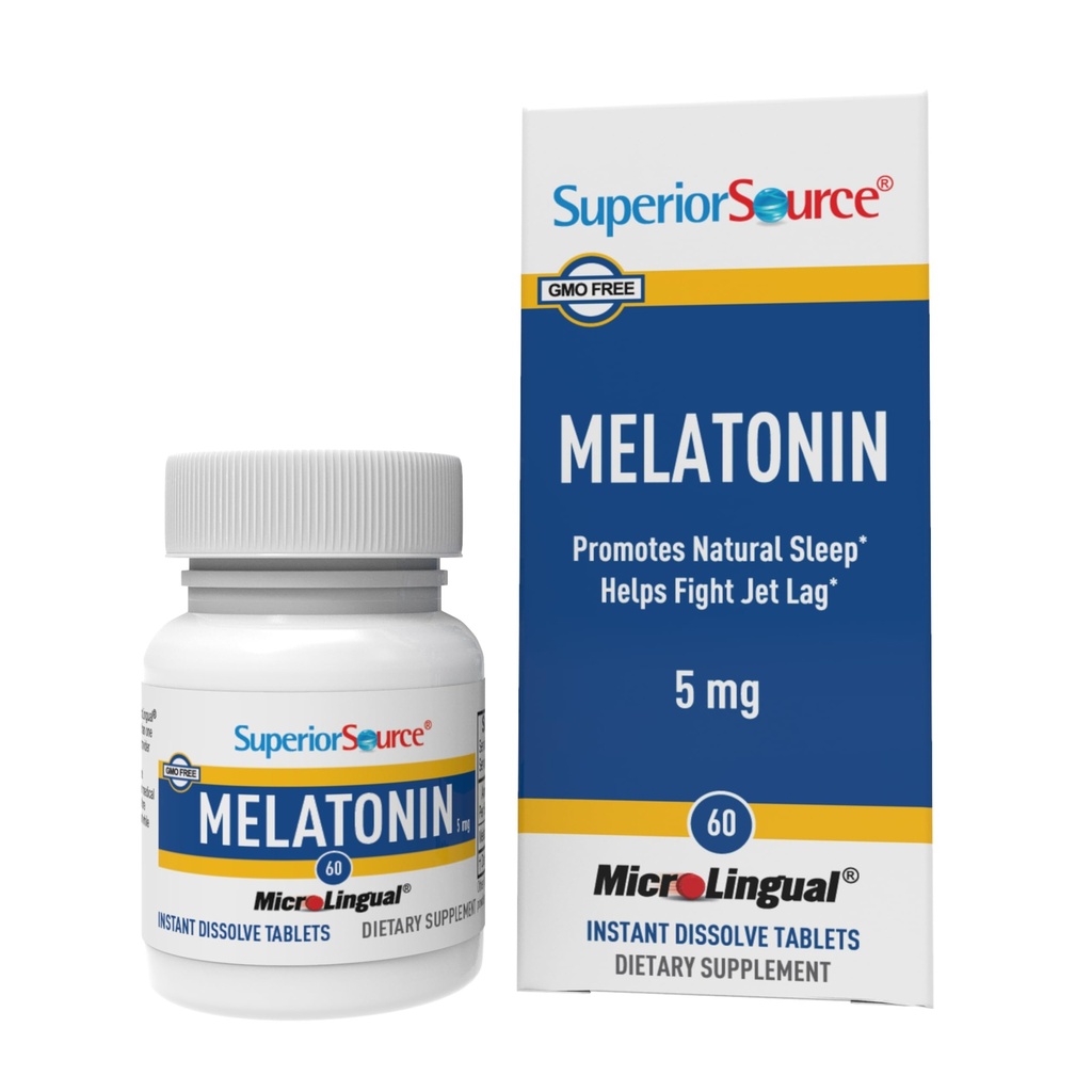 Superior Source Melatonin 5 mg - Συμπλήρωμα Υποστήριξης Υγιούς Ύπνου για Ενήλικες - Μελατονίνη Φόρμουλα με Χαμομήλι Βοηθήματα Χαλάρωση & Ξεκούραστος Ύπνος - 60 Υπογλώσσια Δισκία Διάλυσης