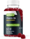 Viteey Vitamin B6 Gummies - Ενέργεια, Nerve & Mood Support - B6 Vitamins 100mg - Vegan, Gluten Free, GMO Free - 60 Count