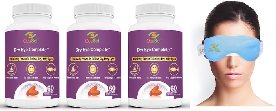Dry Eye Complete, Formulated for Dry Eyes. Ultimate Vision Health Ingredients: Omega-3, Omega-7, Lutein, Vitamin D3 (3 Month Supply)