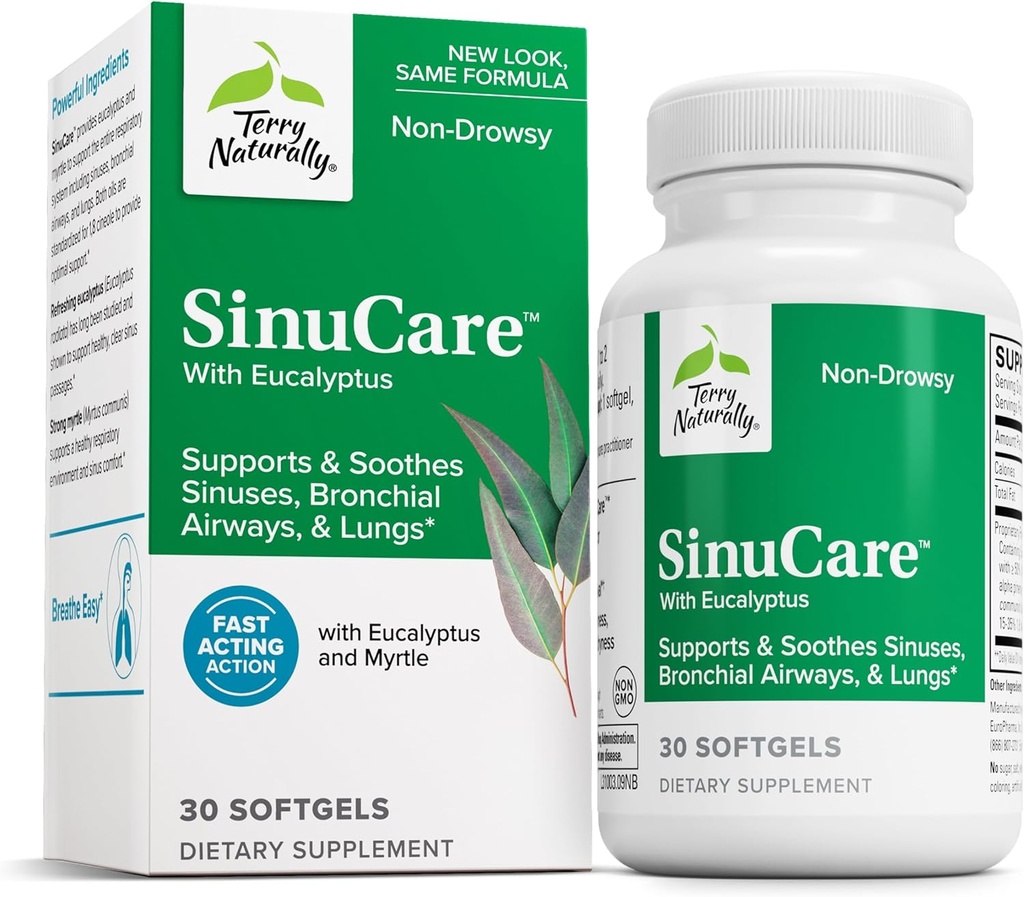 Terry Φυσικά SinuCare - 320 mg Eucalyptus & Myrtle Oil Complex, 30 Softgels - Sinus, Lung & Bronchial Supplement Υποστήριξης, Μη-Νύχτα - Μη ΓΤΟ, Χωρίς Γλουτένη - 15 Σερβιέτες